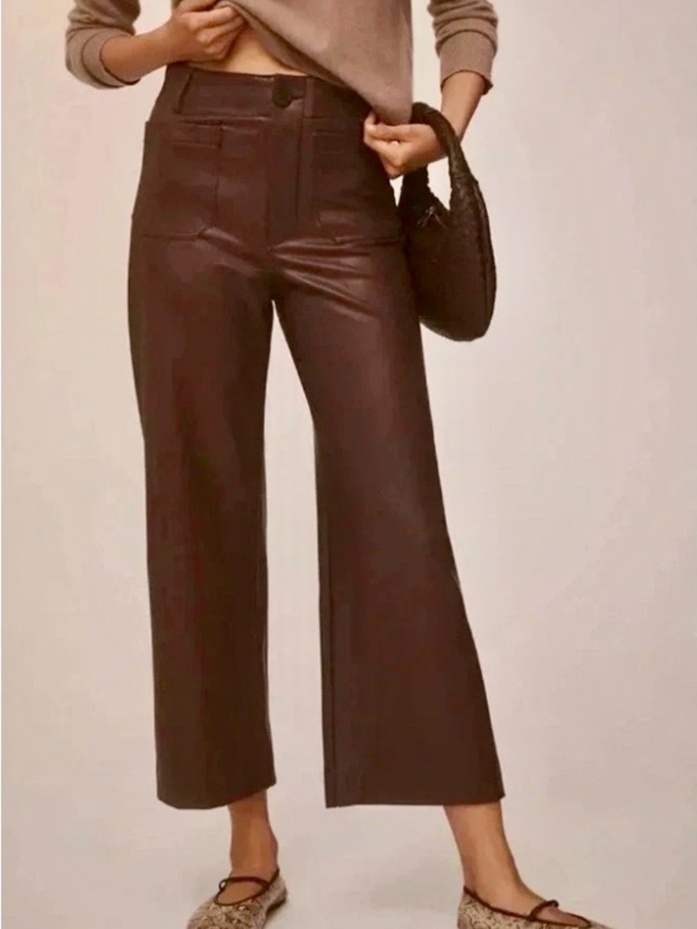 Anthropologie Brown Wide-Leg Faux Leather Pants